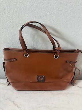 G by Guess Brown Leather Tote with Silver Hardware